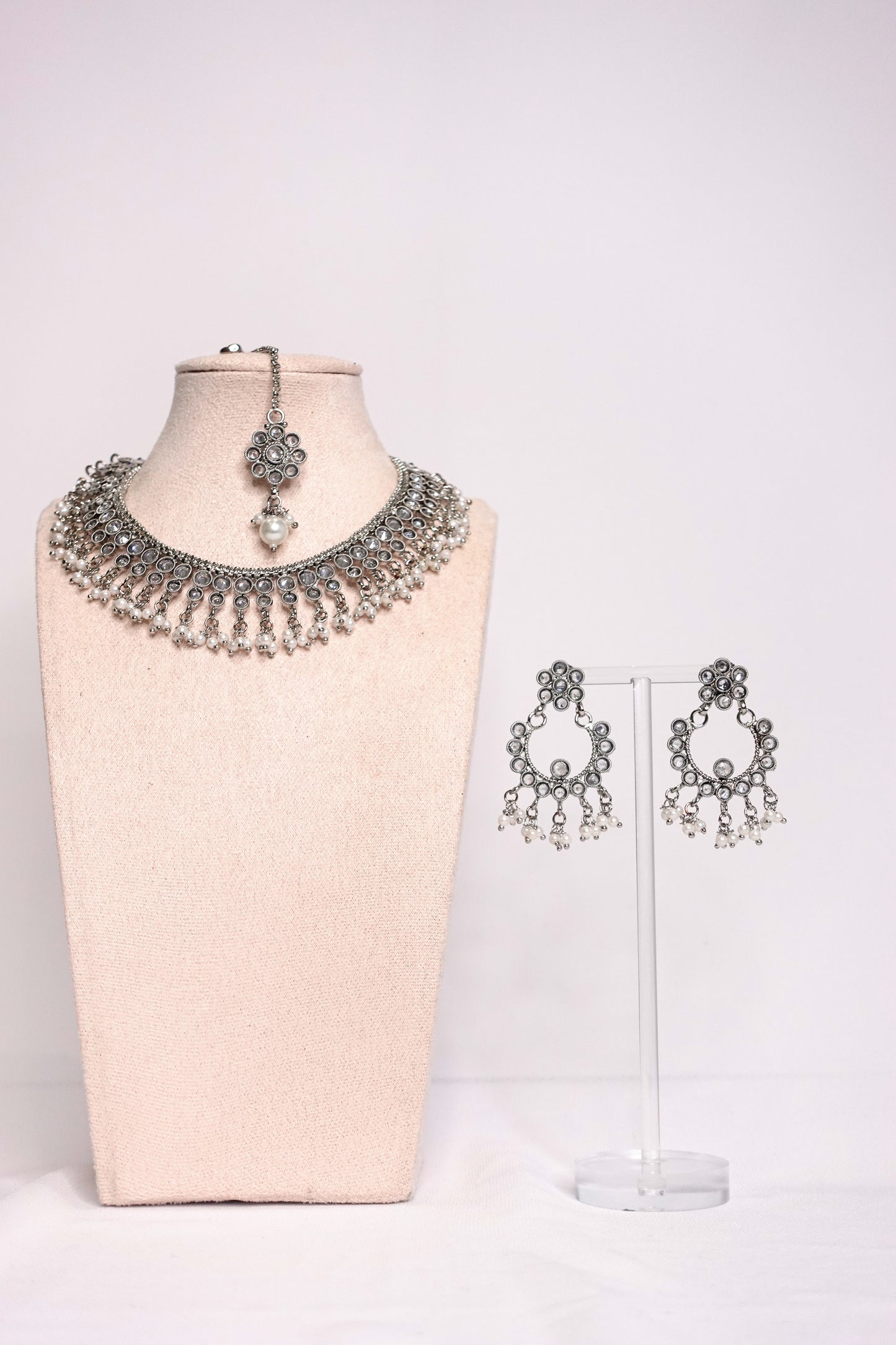 Silver Kundan Pearl Set - 228