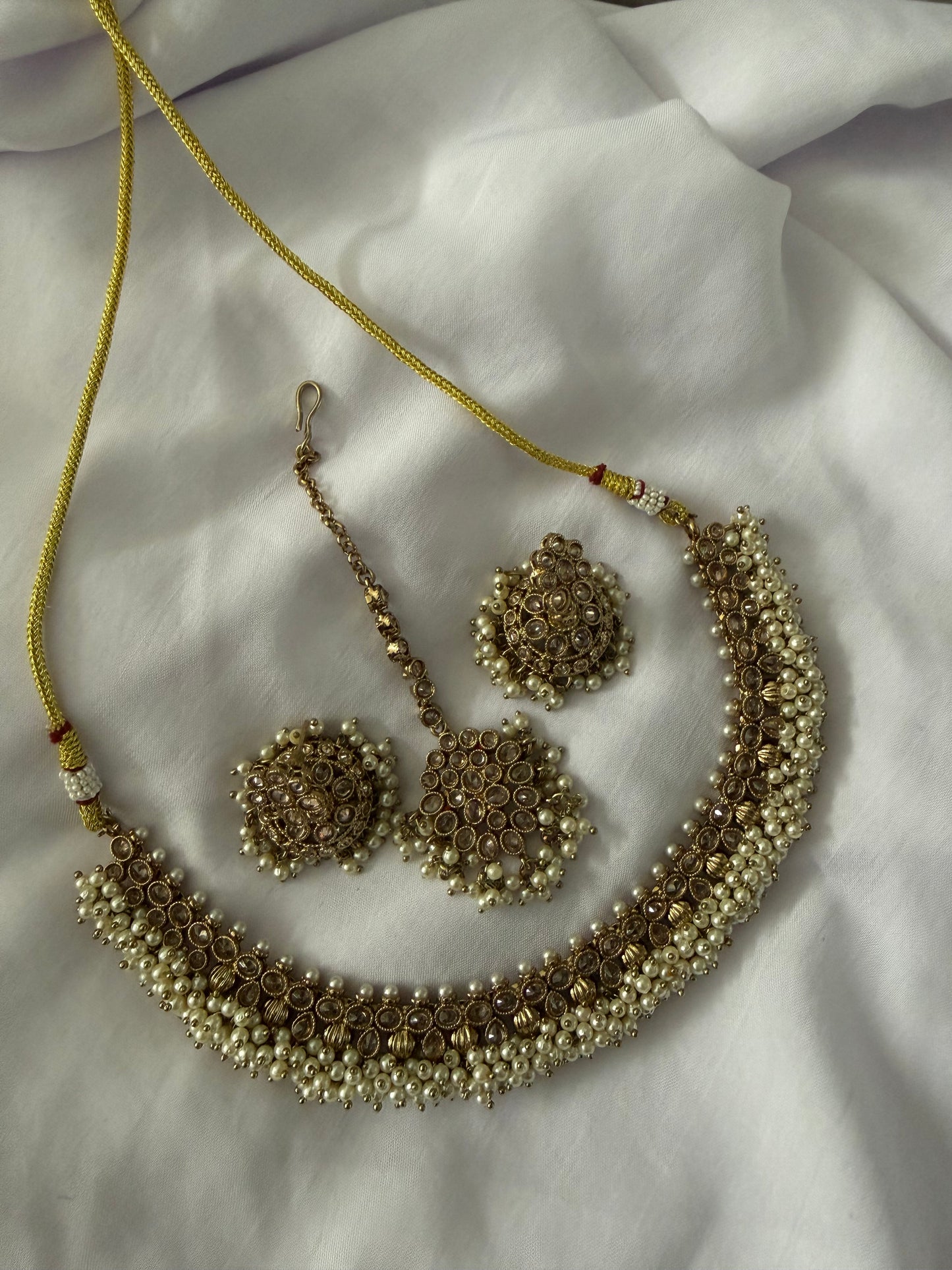 Gold Cluster Necklace Set - 237