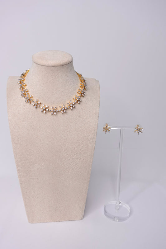 American Diamond White Flower Necklace Set - 382