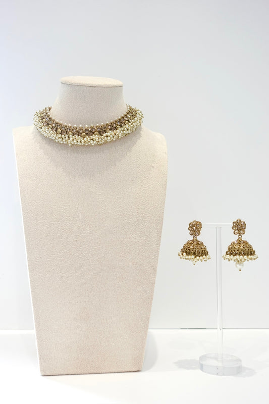 Gold Cluster Necklace Set - 237