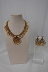 Matte Finish Ruby Green Necklace Set - 134