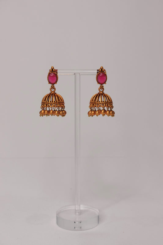 Pink Oval Jhumka - 09
