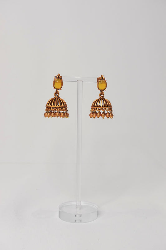 Yellow Oval Jhumka - 14