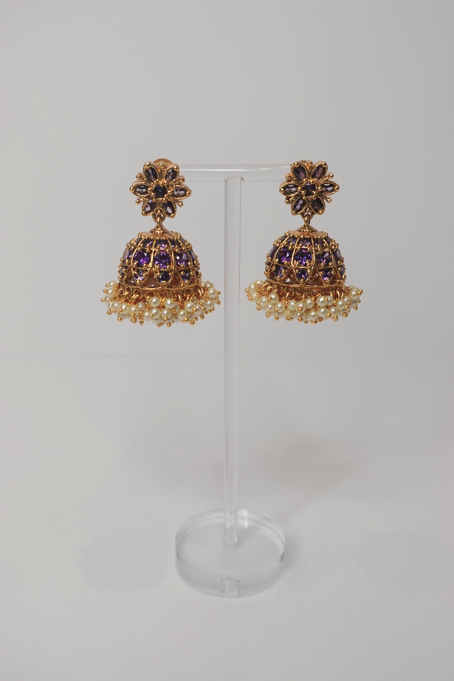 Purple Stone Pearl Cluster Jhumka - 01