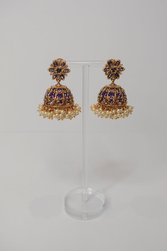 Purple Stone Pearl Cluster Jhumka - 01
